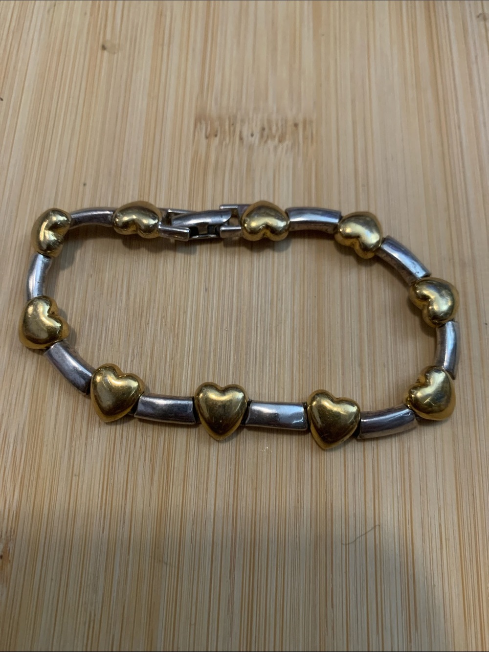Vintage Monet Two-Tone Heart Link Bracelet in Gold and Silver